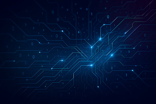 Dark Blue Digital Network with Glowing Nodes and Connections