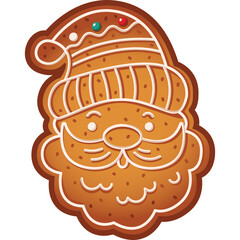 Christmas Gingerbread Cookie Shaped Like Santa Claus Face With White Icing Detail And Red Green Blue Candy Sprinkles On Transparent Background