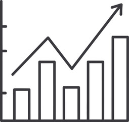 Hand drawn bar chart with upward trending arrow isolated on transparent background