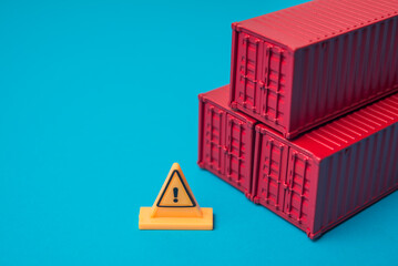 Containers shipping and emergency warning sign. Global trade war, US reciprocal tariff, export...