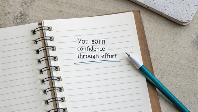 Notebook page with motivational quote about earning confidence