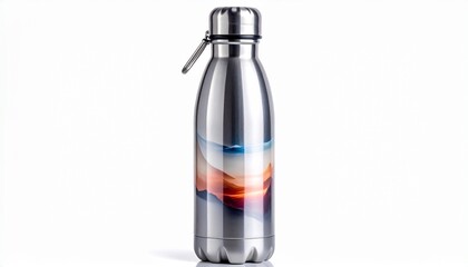 A Stainless Steel Water Bottle on White&mdash;Celebrating Flow, Sustainability, and the Sculpted Fusion of Utility and Art Through Metallic Finish, Abstract Color, and the Quiet Geometry of Hydration 