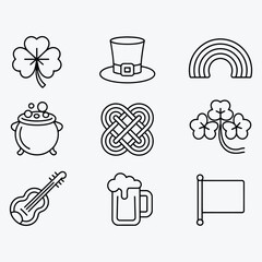 Saint Patricks Day Icons Line Art Collection With Rainbow And Beer st patrick's day ireland