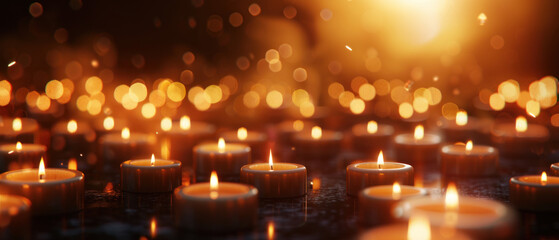 Warm festive candle bokeh banner. 