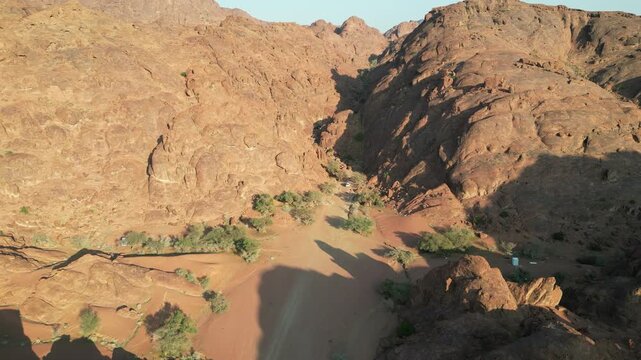 Aerial Drone View of the Rugged Aja Mountains Landscape near Ha'il, Saudi Arabia