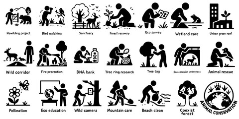 動植物保全と自然環境のピクトグラムセット、Wildlife and Nature Conservation Pictogram Set