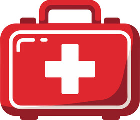 Red first aid kit vector icon with white cross symbol for emergency medical assistance and health care