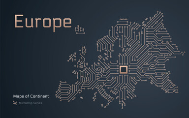 Europe continent map in microchip pattern with Brussels as the central chip, vector design © Владимир Тюрин