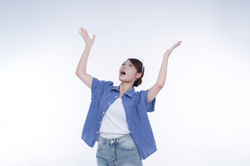 asian girl posing on white background ,beautiful ,young,happy