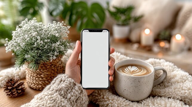 Cozy Home Morning With Coffee and Phone Mockup