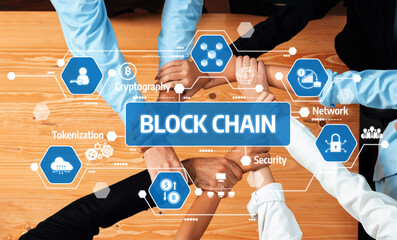 Explore the collaborative concept of blockchain technology through a visually striking composition of hands coming together, illustrating key elements like security and innovation. Amity