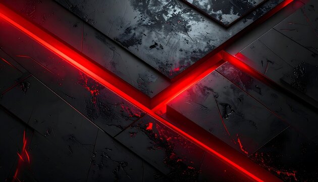 Abstract Red Light Streaks on Dark Textured Surface.