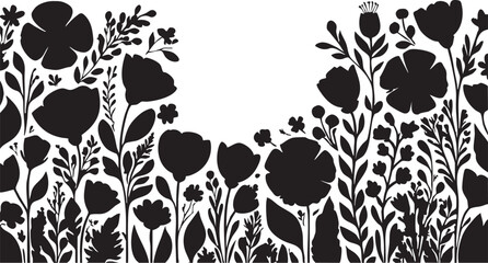 Black and white floral vector illustration: flower silhouettes for design and crafts eps