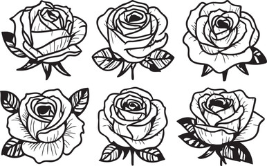 Rose flower vector art: black and white rose outline illustrations for design eps silhouette