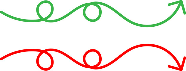 Obraz premium Green and red wavy arrows showing up and down movement