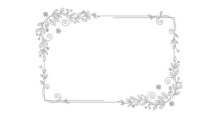 Simple Rectangular Frame with Minimalist Floral Border and Delicate Leaves on an Isolated White Background