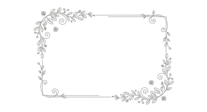 Simple Rectangular Frame with Minimalist Floral Border and Delicate Leaves on an Isolated White Background - Powered by Adobe