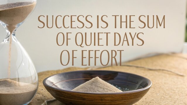Sand collecting in bowl with inspirational success quote