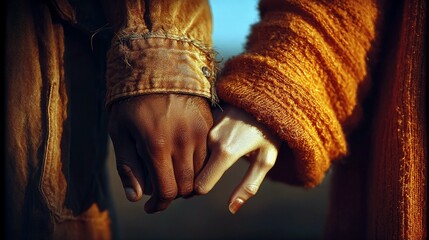 A close-up shot shows two hands intertwined, symbolizing unity and connection between people of different skin tones.
