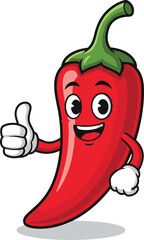 Cute smiling red chili pepper cartoon character giving thumbs up, spicy vegetable mascot illustration, funny food concept design for kids