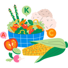 Colorful Assortment Of Fresh Vegetables Displayed With Vitamin Labels A C And K Isolated On Transparent Background