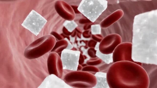 3D Medical Animation of Sugar and Red Blood Cells in Artery