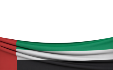 Dynamic United Arab Emirates flag on bottom with copy space above draped for patriotic celebrations and national pride, honoring Emirati heritage and culture
