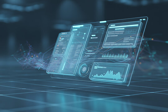 Dynamic digital interface displays complex data streams and analytics, showcasing futuristic technology and information flow. - Powered by Adobe