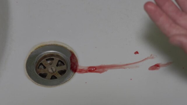 spit blood washbasin, spit blood into white washbasin