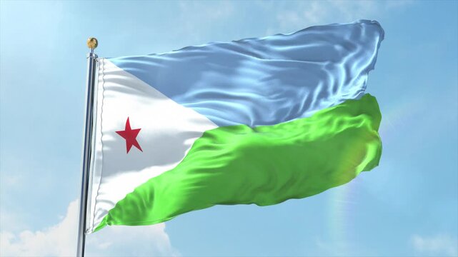 4K Djibouti flag waving in the wind - realistic Djibouti flag animation in high resolution, perfect for Djibouti national day, independence, travel and patriotic video projects