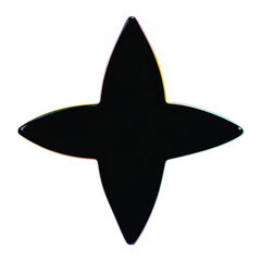 Black four-pointed star shape with rounded edges, a simple and elegant design.