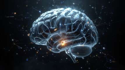 Futuristic Digital Brain with Neural Network and Data Visualization