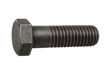Hexagonal head bolt providing connection, fastening, and industrial strength, isolated metal hardware component