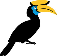 Simple Flat Illustration of a Rhinoceros Hornbill with a Detailed Beak © Ali Aminudin