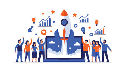 Flat Vector Startup Launch Innovation and Technology Growth Concept