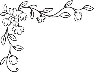 Floral corner vector design: flower border, leaves, and vine illustration eps silhouette