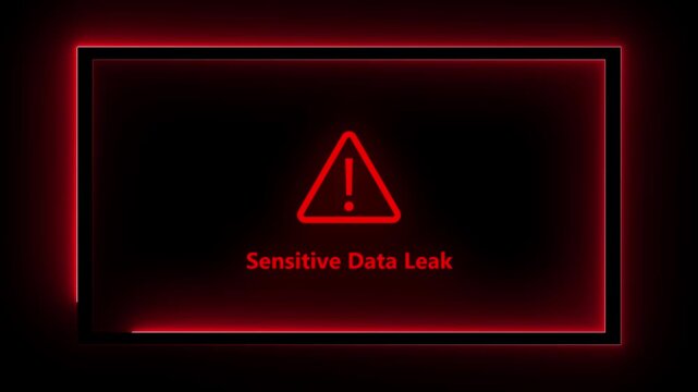 Sensitive data leak Cyber security defense and system protection from hackers, secure digital systems, cyber attack prevention. 4k animation on black background