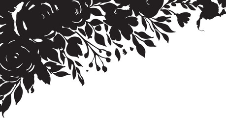 Black and white floral vector illustration: rose, leaves, and berries design element eps silhouette
