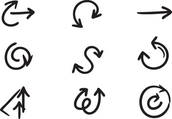 Hand drawn arrow vector set: directional arrows, circular arrows, doodle arrows eps silhouette