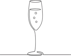 Continuous one line drawing of champagne glass holiday symbol clean silhouette vector illustration