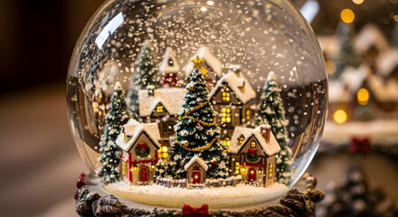 Winter Village in a Snow Globe