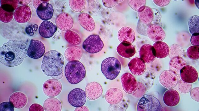 Realistic light microscope view of a Gram stain showing purple Gram-positive cocci and pink Gram-negative bacilli bacteria, clearly differentiated for medical, microbiology, and diagnostic use.
