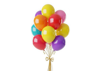 Brightly colored balloons tied together against a black background