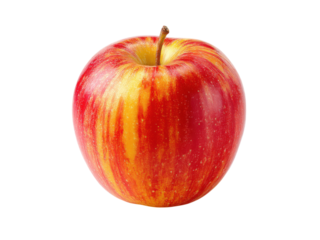 Red yellow striped apple with stem fruit, Isolated, Png Transparent Background