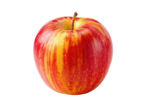 Red yellow striped apple with stem fruit, Isolated, Png Transparent Background