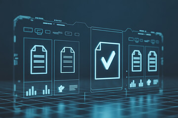 Digital dashboard displaying approved documents and analytics, showcasing efficient data management and verification for modern business operations and success.