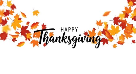 Happy thanksgiving greeting with falling autumn leaves background