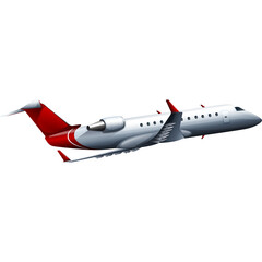 Private Jet Aircraft with Red Tail and White Fuselage in Flight Isolated on Transparent Background Detailed Illustration