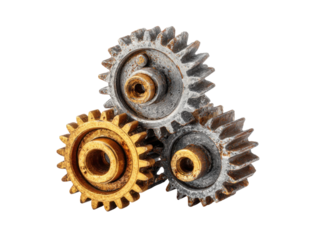 Interlocking metallic gears with golden and silver tones image, Isolated, Png Transparent Background