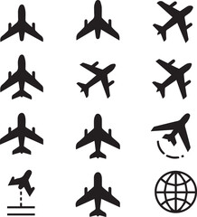 Airplane and Globe Icons Collection aircraft flight